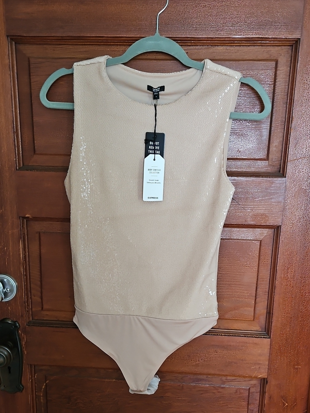 Express Nude Sequin Sleeveless Bodysuit